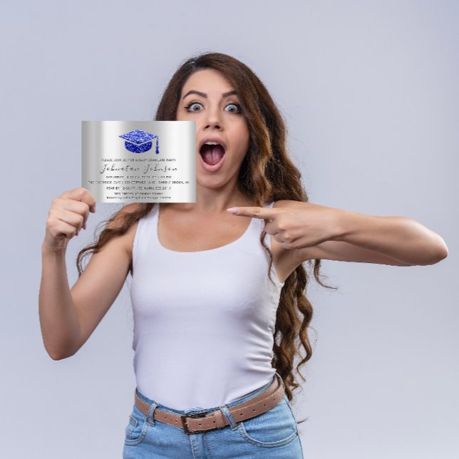 Graduate Party Student Silver Grey Royal Blue Simp Invitation (Graduate Party Student Silver Gray Royal Blue Simp Invitation)