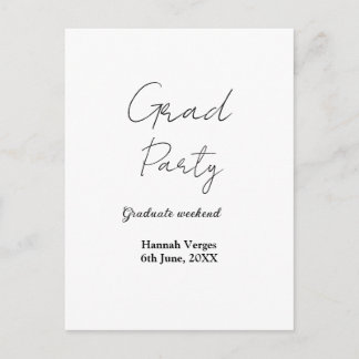 GRADUATE PARTY WEEKEND NAME DATE SIMPLE STYLISH POSTCARD