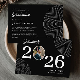 Graduate Personal Photo Black and White Graduation Thank You Card