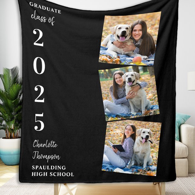 Graduate Personalised Photo Collage Name Year  Fleece Blanket (Creator Uploaded)