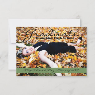 Graduate Photo   3x5 Green Stripe Invitation