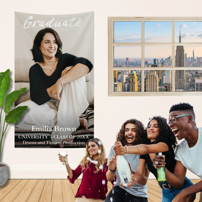 Graduate Photo and Elegant White Script and Text   Banner (Creator Uploaded)