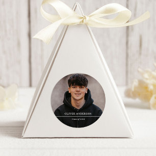 Graduate Photo and Simple Text Classic Round Sticker