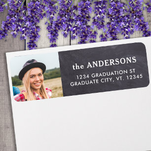 Graduate Photo Black Chalkboard Return Address Label