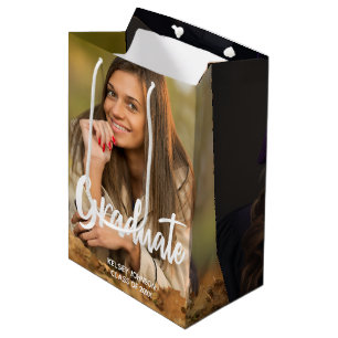 Graduate Photo Bold Script Custom Graduation Medium Gift Bag