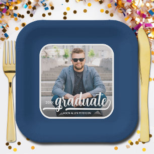 Graduate Photo Bold Script Graduation Party Paper Plate