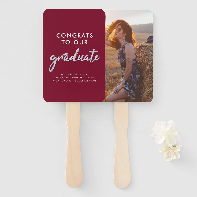 Graduate Photo Burgundy Graduation 2024 Hand Fan (Front and Back)
