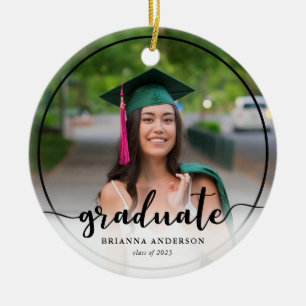 Graduate Photo Calligraphy Black Ceramic Ornament