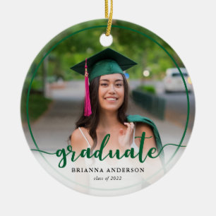 Graduate Photo Calligraphy Green Ceramic Ornament