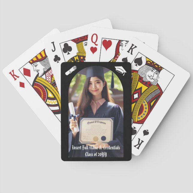 Graduate Photo, Cap Tassel, Diploma, Arch on Black Playing Cards (Back)