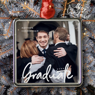 Graduate Photo Christmas Holiday Modern Script Metal Ornament
