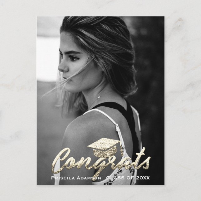 Graduate Photo Class Of Year Name Gold Glitter Postcard (Front)