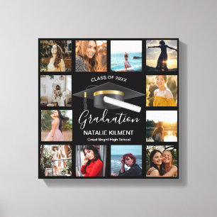 Graduate Photo Collage Black and Gold Graduation Canvas Print