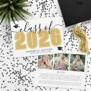 Graduate Photo Collage Gold Graduation Announcement