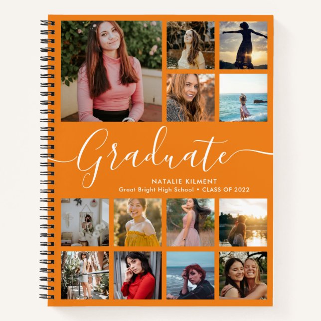 Graduate Photo Collage Graduation Orange Notebook (Front)
