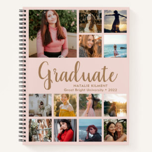 Graduate Photo Collage Graduation Pink and Gold Notebook