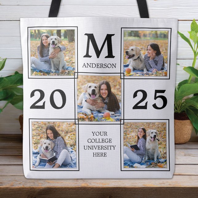 Graduate Photo Collage Monogram Keepsake Tote Bag (Creator Uploaded)