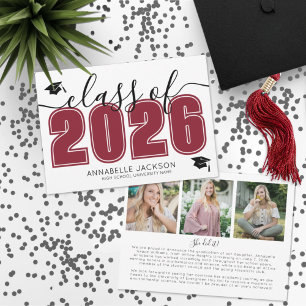 Graduate Photo Collage Red Graduation Announcement
