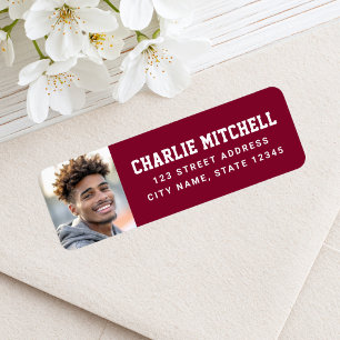 Graduate photo college burgundy return address label