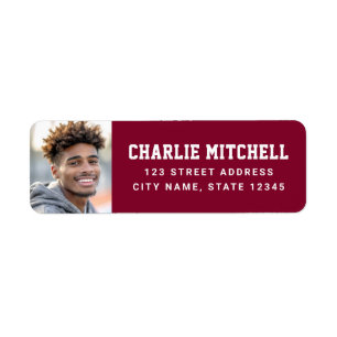 Graduate photo college burgundy return address label