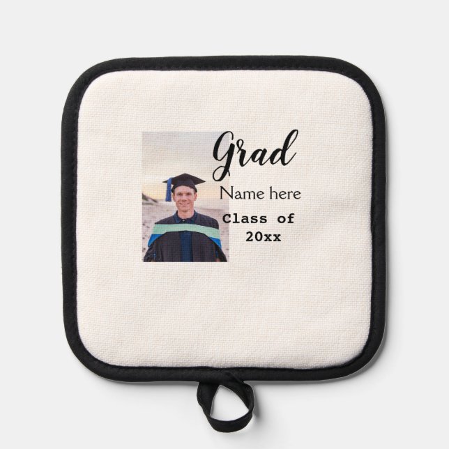 graduate photo congratulation add your name modern pot holder (Front)