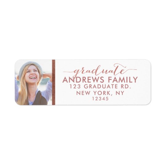 Graduate Photo Custom Rose Gold Return Address Label