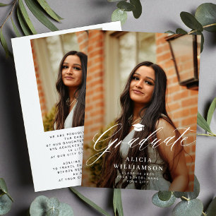 Graduate photo elegant black and white graduation announcement