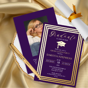 Graduate Photo Geometric Purple Graduation Party