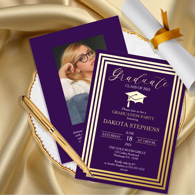 Graduate Photo Geometric Purple Graduation Party (Creator Uploaded)