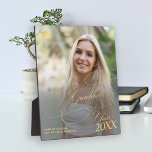 Graduate photo gold calligraphy elegant graduation plaque<br><div class="desc">Simple classic faux gold chic classy graduate calligraphy script high school college university stylish graduation keepsake plaque with custom photo,  class of year,  and text template.</div>