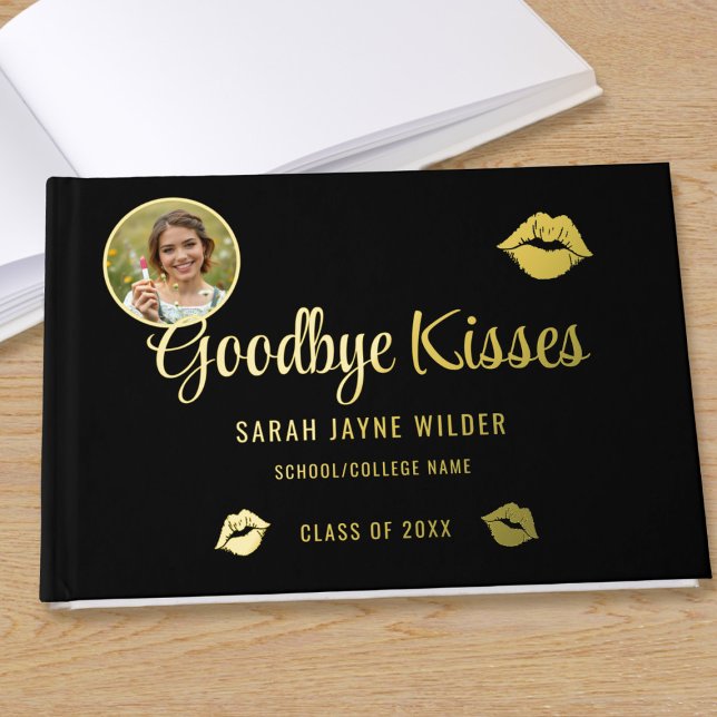 Graduate Photo Goodbye Kisses Graduation Guest Book (For your sweet goodbye messages  Add your details to this real foil guest book.)
