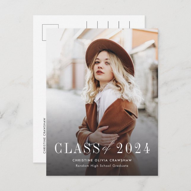 Graduate Photo Hand-Lettered Graduation Announcement Postcard (Front/Back)