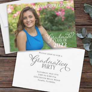 Graduate Photo Minimalist Grad Calligraphy Script Invitation