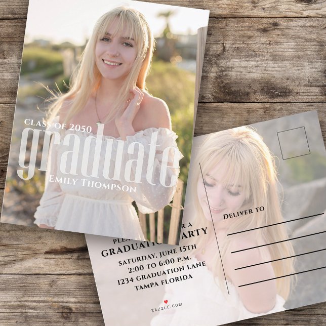 Graduate Photo Minimalist Simple Typography Invitation Postcard (Creator Uploaded)