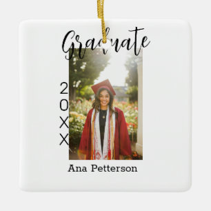 Graduate photo modern classic add year name rustic ceramic ornament