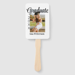 Graduate photo modern classic add year name rustic hand fan