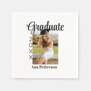 Graduate photo modern classic add year name rustic napkin