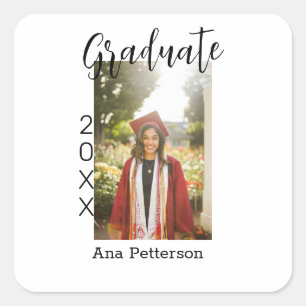 Graduate photo modern classic add year name rustic square sticker