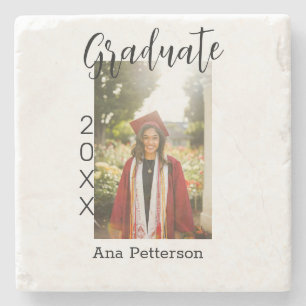 Graduate photo modern classic add year name rustic stone coaster