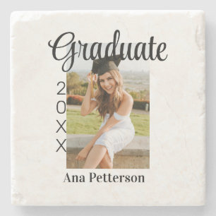 Graduate photo modern classic add year name rustic stone coaster