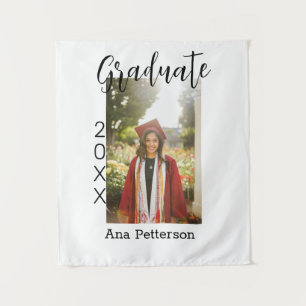 Graduate photo modern classic add year name rustic tapestry