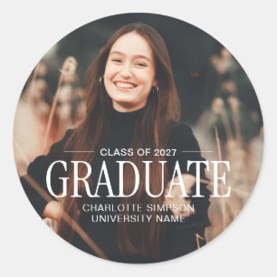 Graduate Photo Modern Editorial Classic Round Sticker