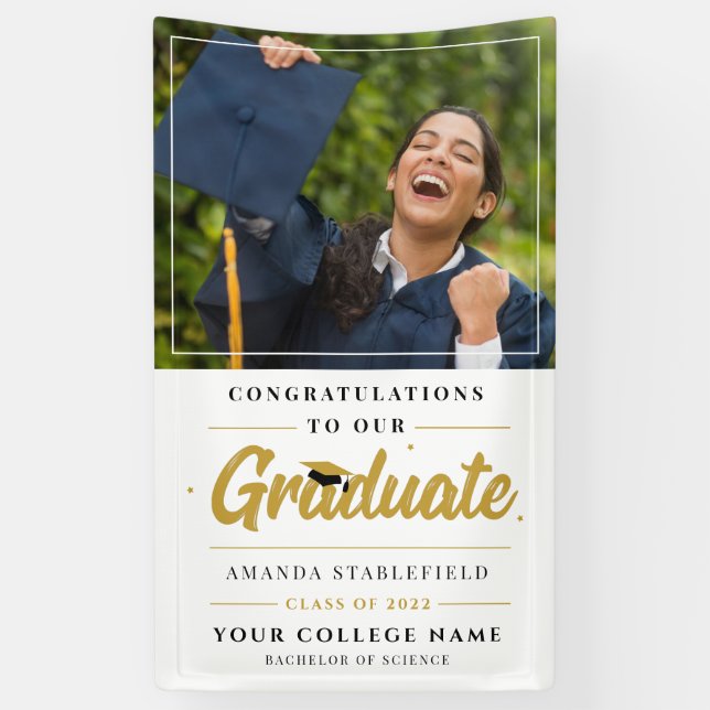 Graduate Photo Modern Script Graduation Party Banner (Vertical)