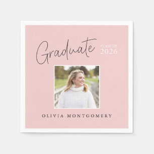 Graduate Photo Modern Script Graduation Party Napkin