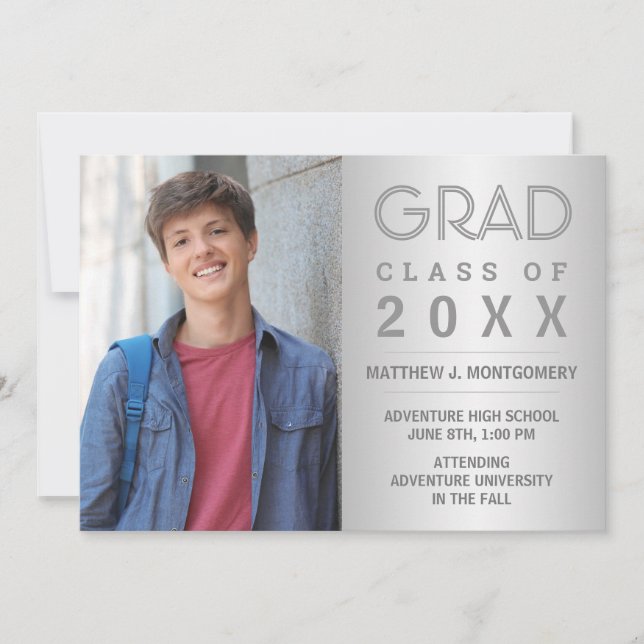Graduate Photo Modern Silver Grey 2023 Grad Announcement (Front)
