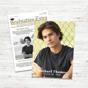 Graduate Photo Modern Simple Trendy Newspaper Invitation