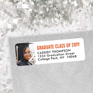 Graduate Photo Orange Black & White Return Address Return Address Label