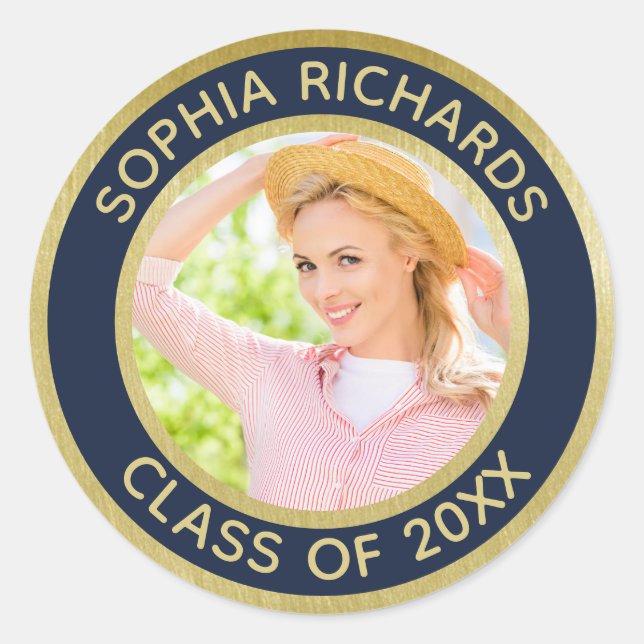 Graduate Photo Personalised   Classic Round Sticker (Front)