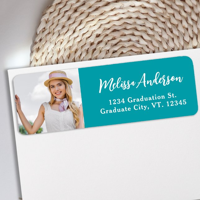 Graduate Photo Personalised Teal Return Address Label (Creator Uploaded)