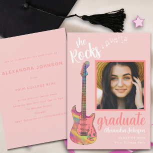 Graduate Photo Pink Script Graduation Party Invitation
